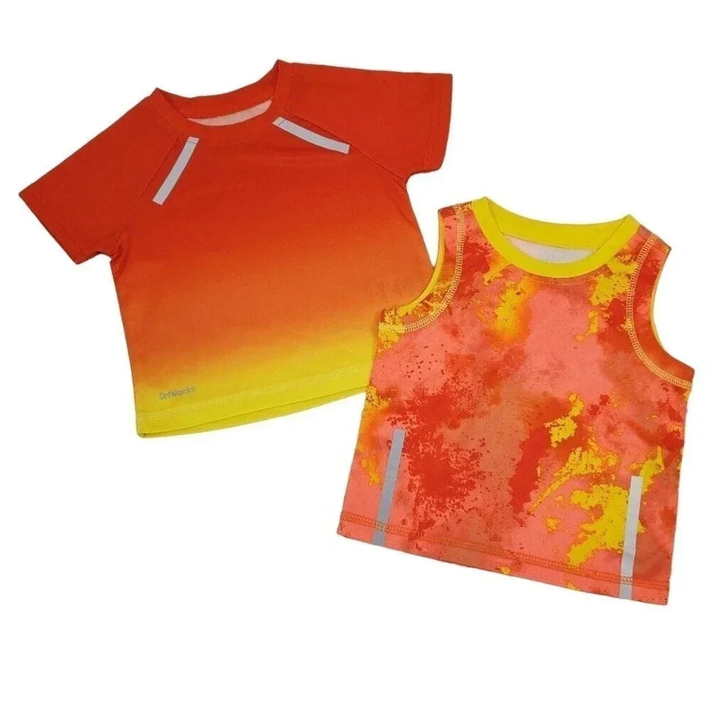 12m Kids Summer Orange Athletic Tshirt and Tank Top Matching Athletic Sports Set